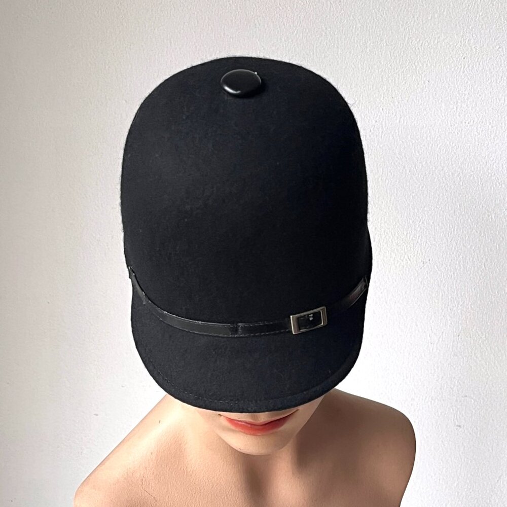 Vintage Basiquenti Black Felted Wool Equestrian Style Riding Cap Hat - Picture 3 of 7